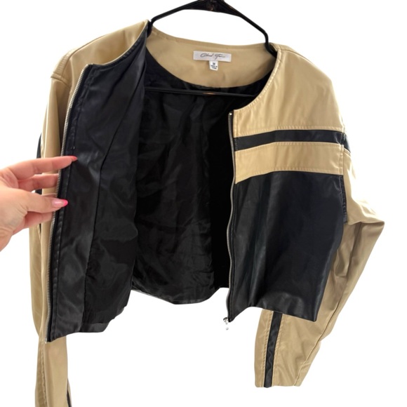 Cloud Ten Women’s Size M Cropped Racer Jacket Black Tan Faux Leather Moto Baddie - Picture 10 of 16